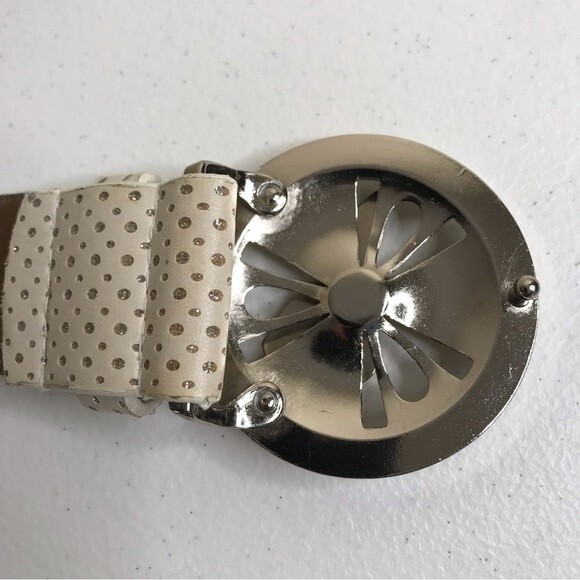 Vintage Playboy Y2K Bunny Spinner Rhinestone Enamel Buckle Bling Belt Off White main image 12